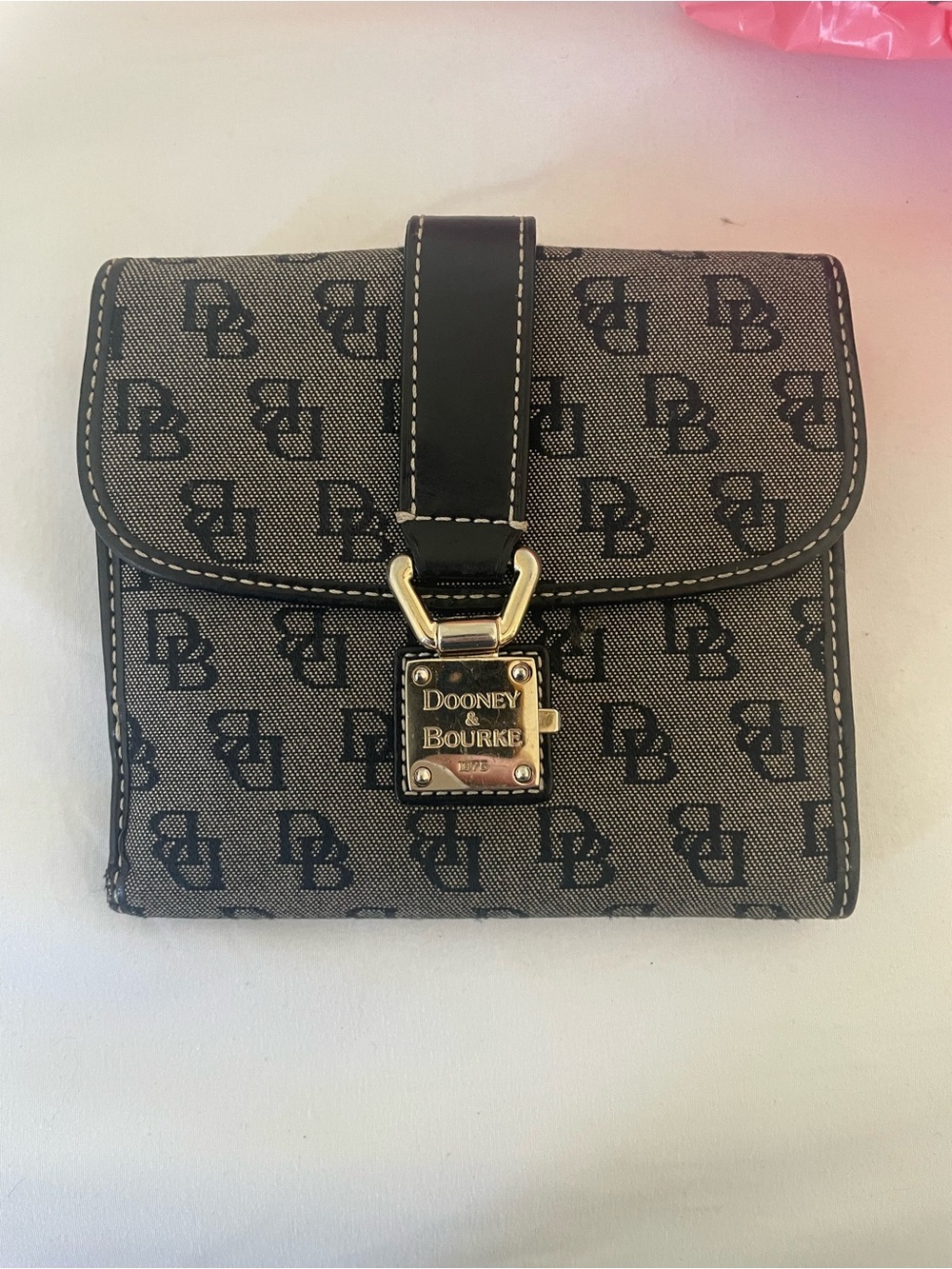 Dooney & Bourke Black Logo Canvas Wallet with Gold Hardware
